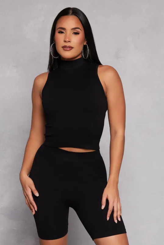 Rib Knit Mock Neck Tank Top and Biker Shorts sold by Rainbow