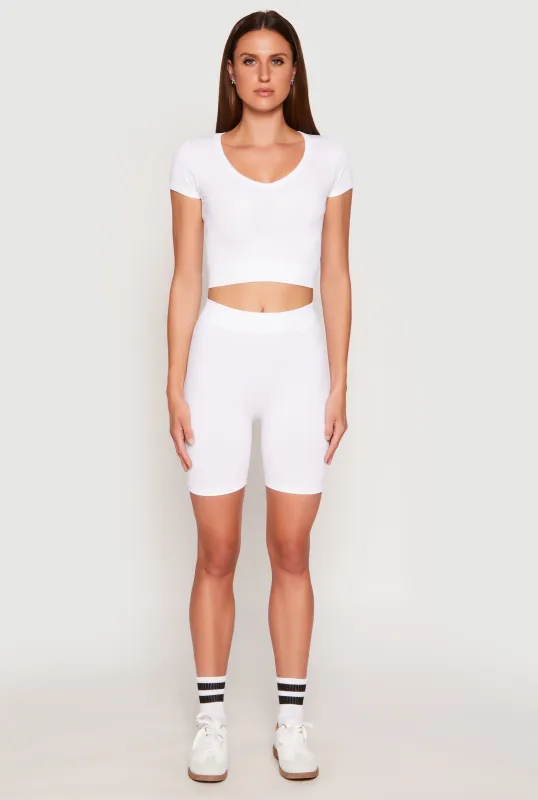 Seamless Ribbed Knit Crop Top and Biker Shorts sold by Rainbow