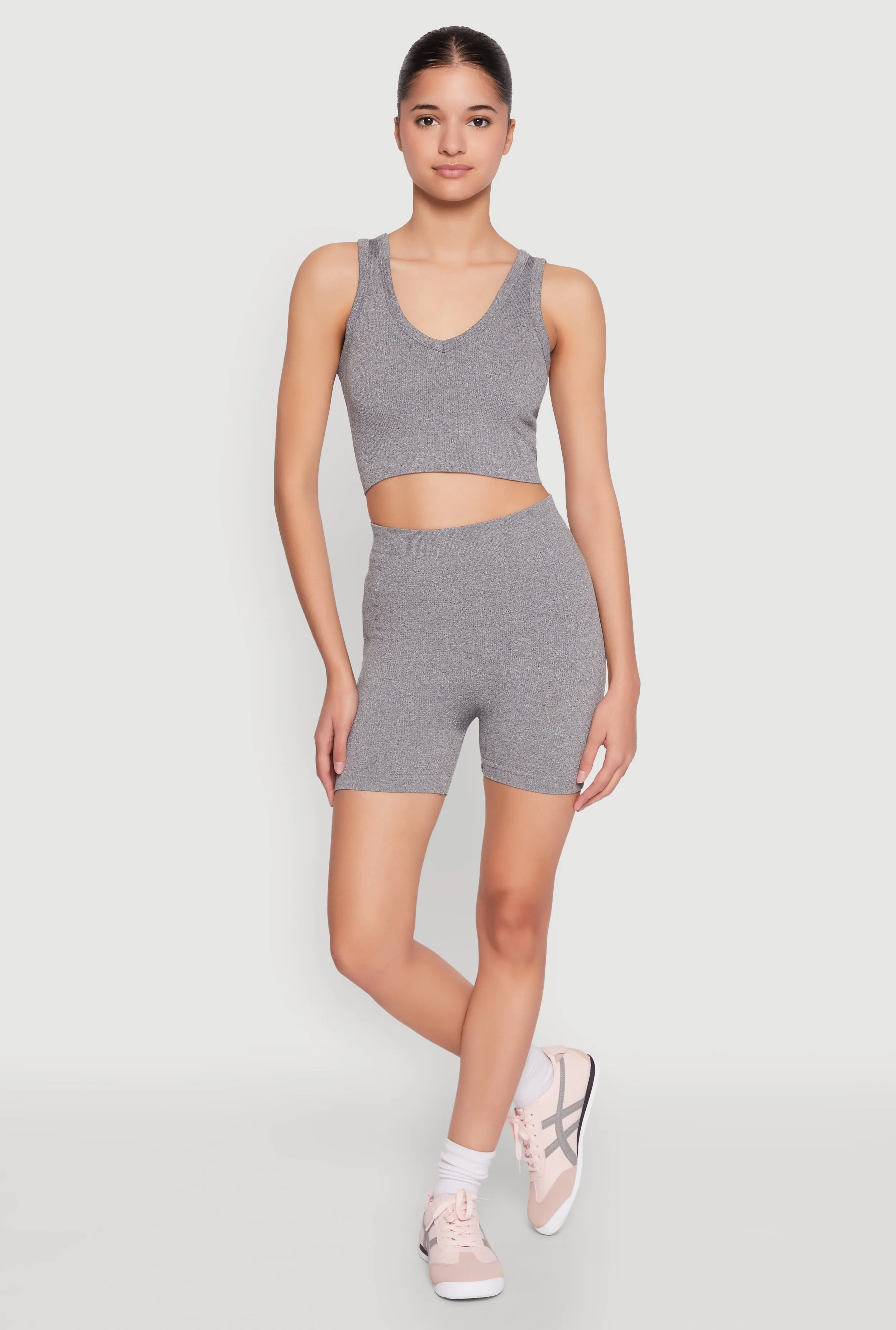 Seamless V Neck Cropped Tank Top and Shorts sold by Rainbow product image thumbnail 4