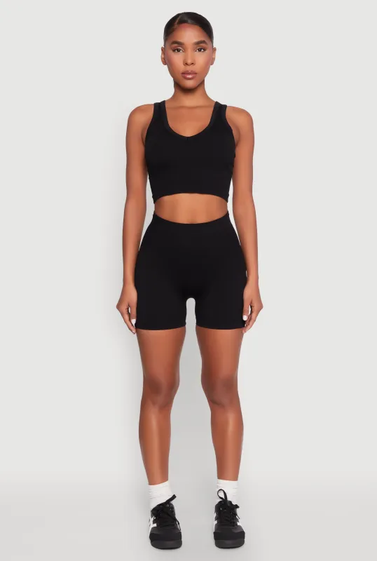 Seamless V Neck Cropped Tank Top and Shorts sold by Rainbow