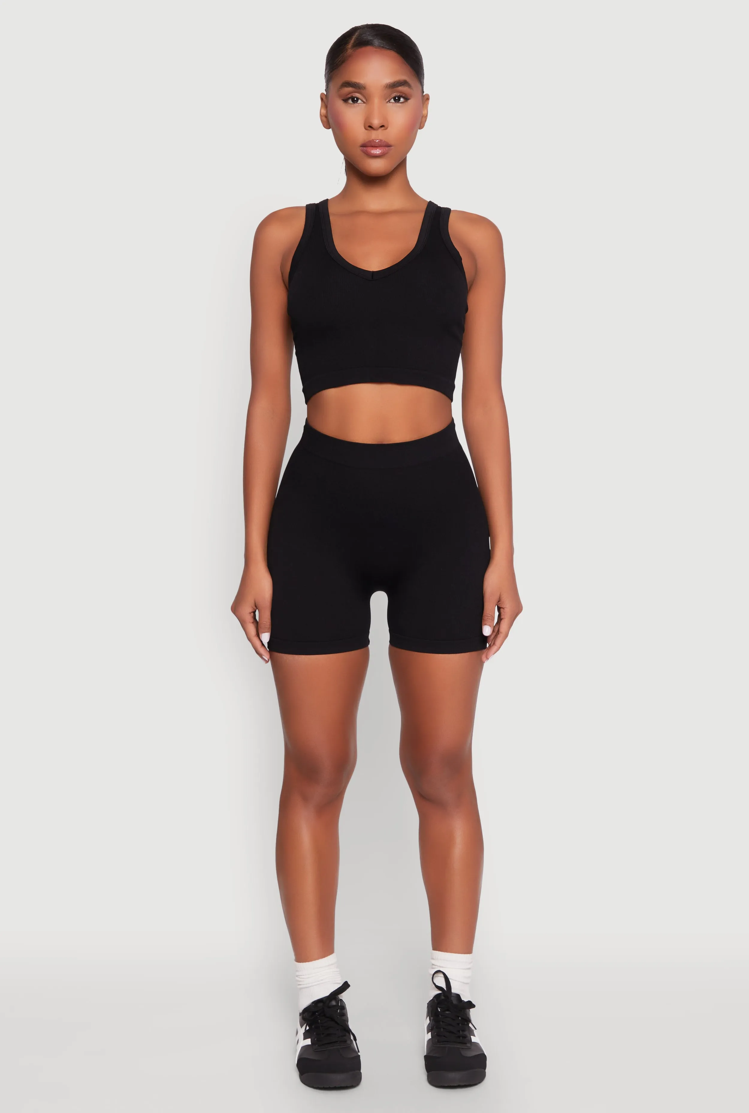 Seamless V Neck Cropped Tank Top and Shorts sold by Rainbow