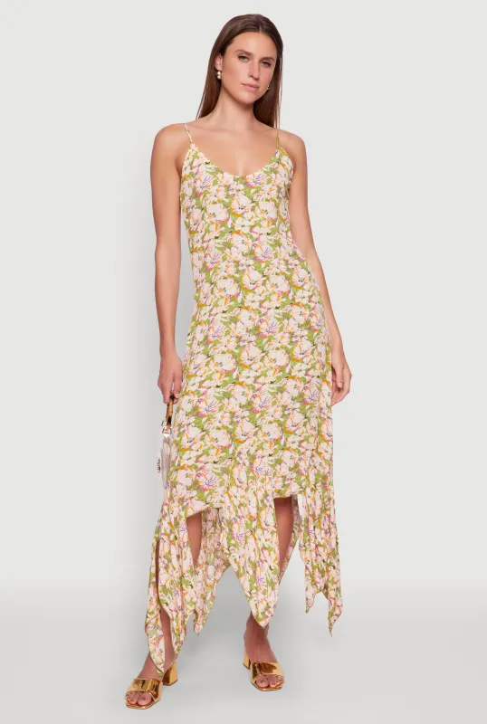 Floral Print Sleeveless Long Slip Dress with Open Tie Back sold by Rainbow