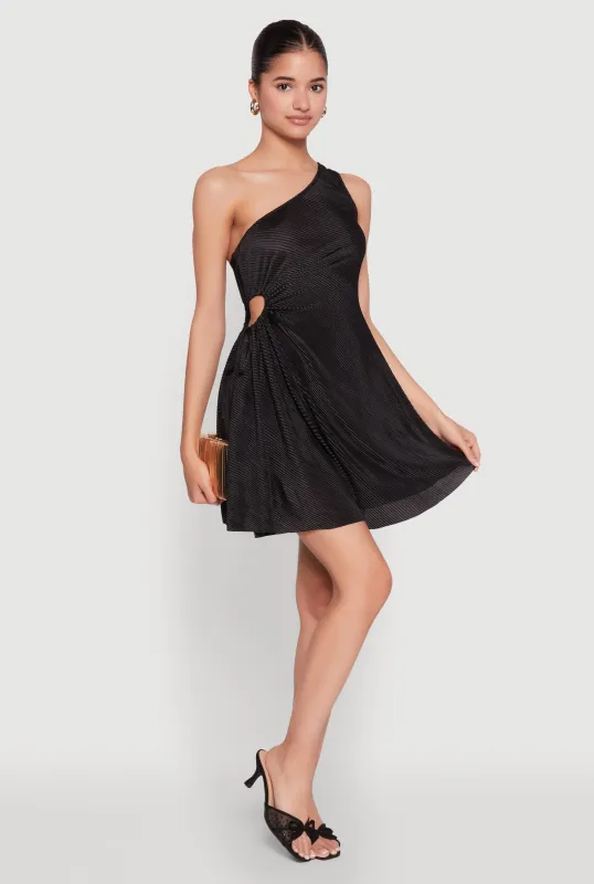 Plisse One Shoulder Drawstring Keyhole Mini Dress sold by Rainbow