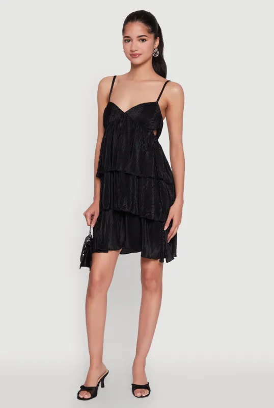 Plisse Cut Out Tiered Ruffle Mini Dress sold by Rainbow
