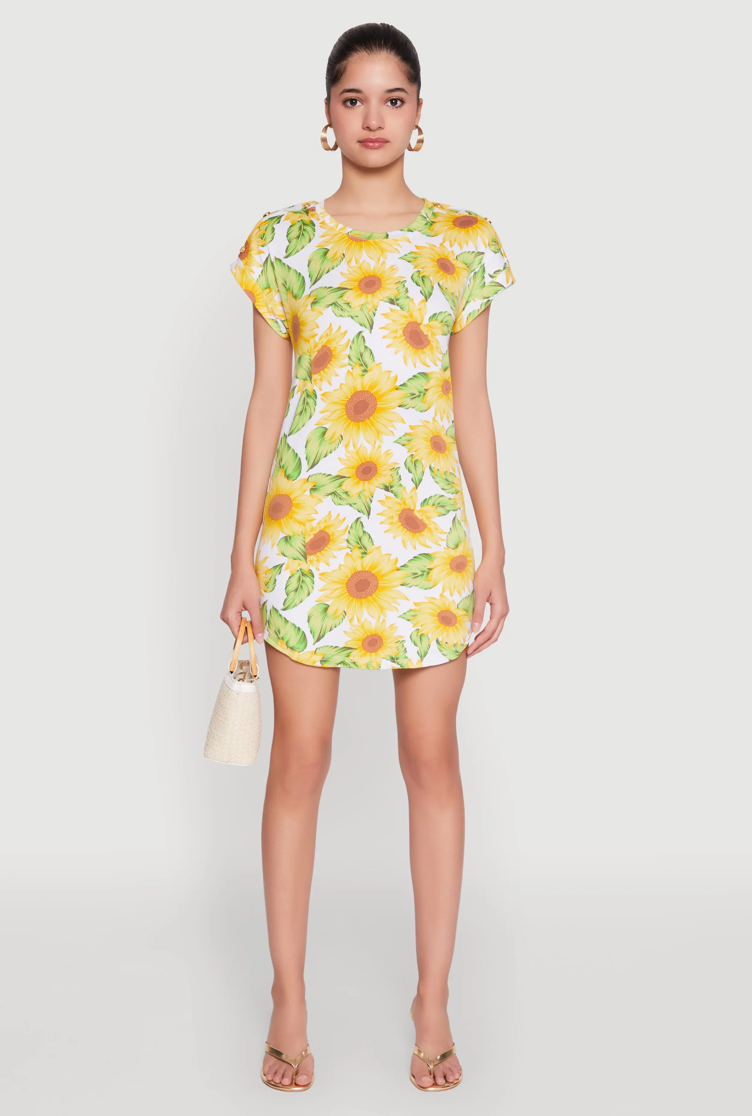 Sunflower Print Shift Dress sold by Rainbow