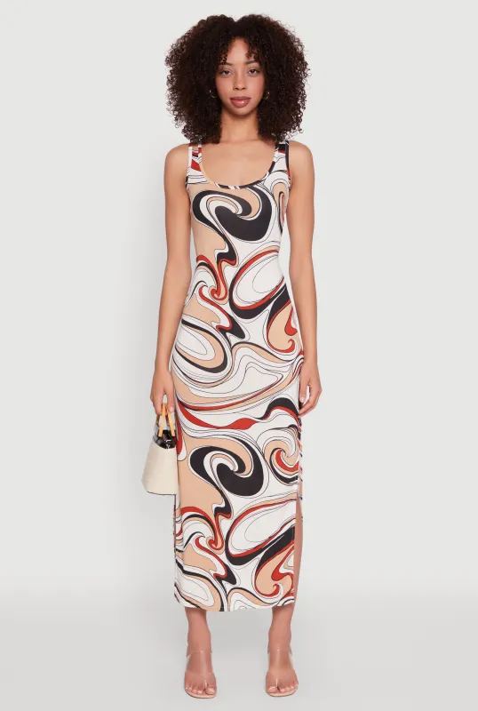 Vivid Psychedelic Swirl Print Sleeveless Tank Dress sold by Rainbow