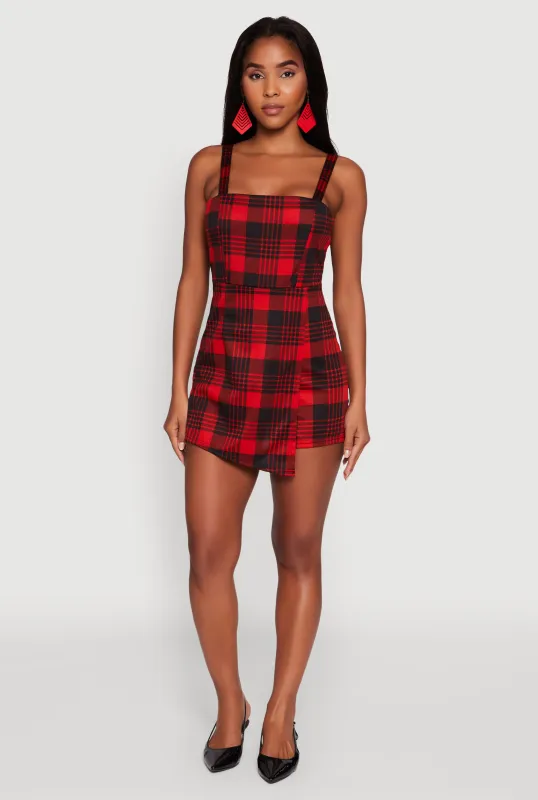 Trendy Plaid Ponte Sleeveless Romper with Zip Back sold by Rainbow