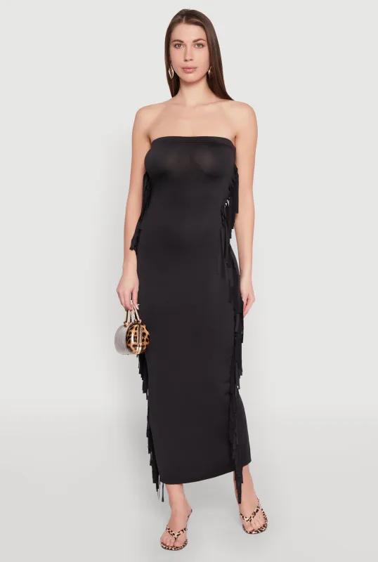 Side Fringe Maxi Tube Dress sold by Rainbow