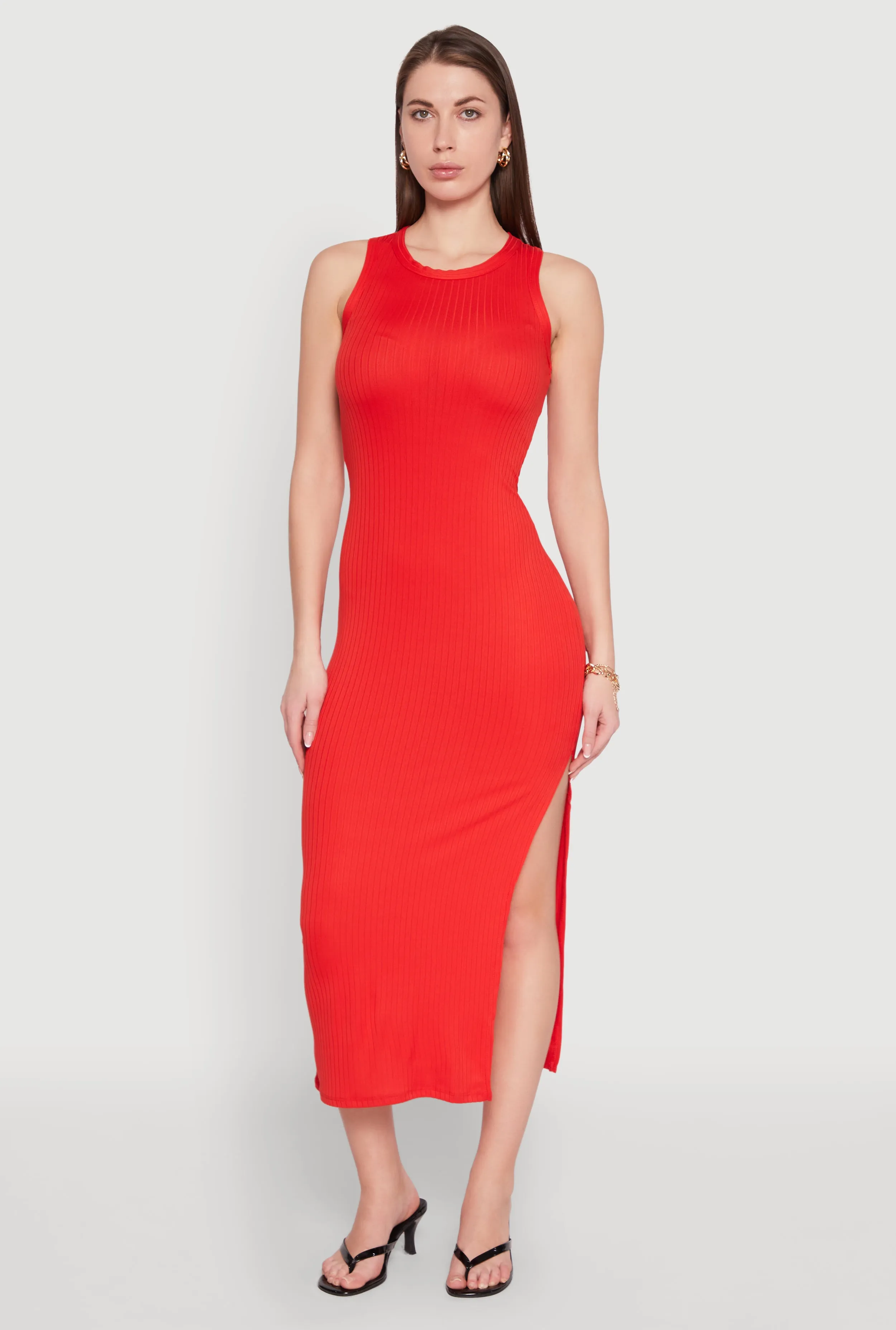 Ribbed Knit Side Slit Maxi Tank Dress sold by Rainbow product image thumbnail 4