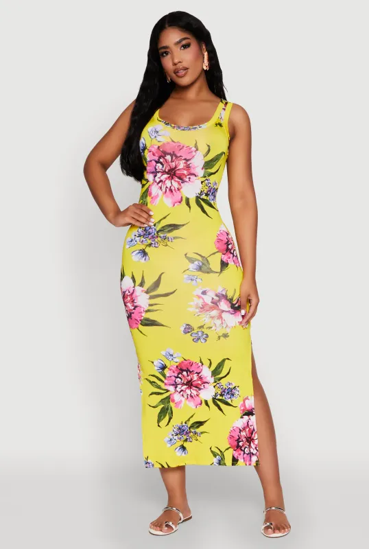 Floral Side Slit Maxi Tank Dress sold by Rainbow