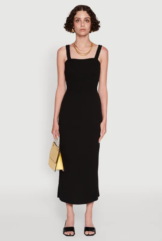 Textured Knit Sleeveless Side Slit Midi Dress sold by Rainbow