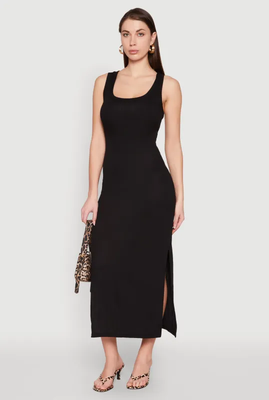 Ribbed Knit Scoop Neck Maxi Tank Dress sold by Rainbow