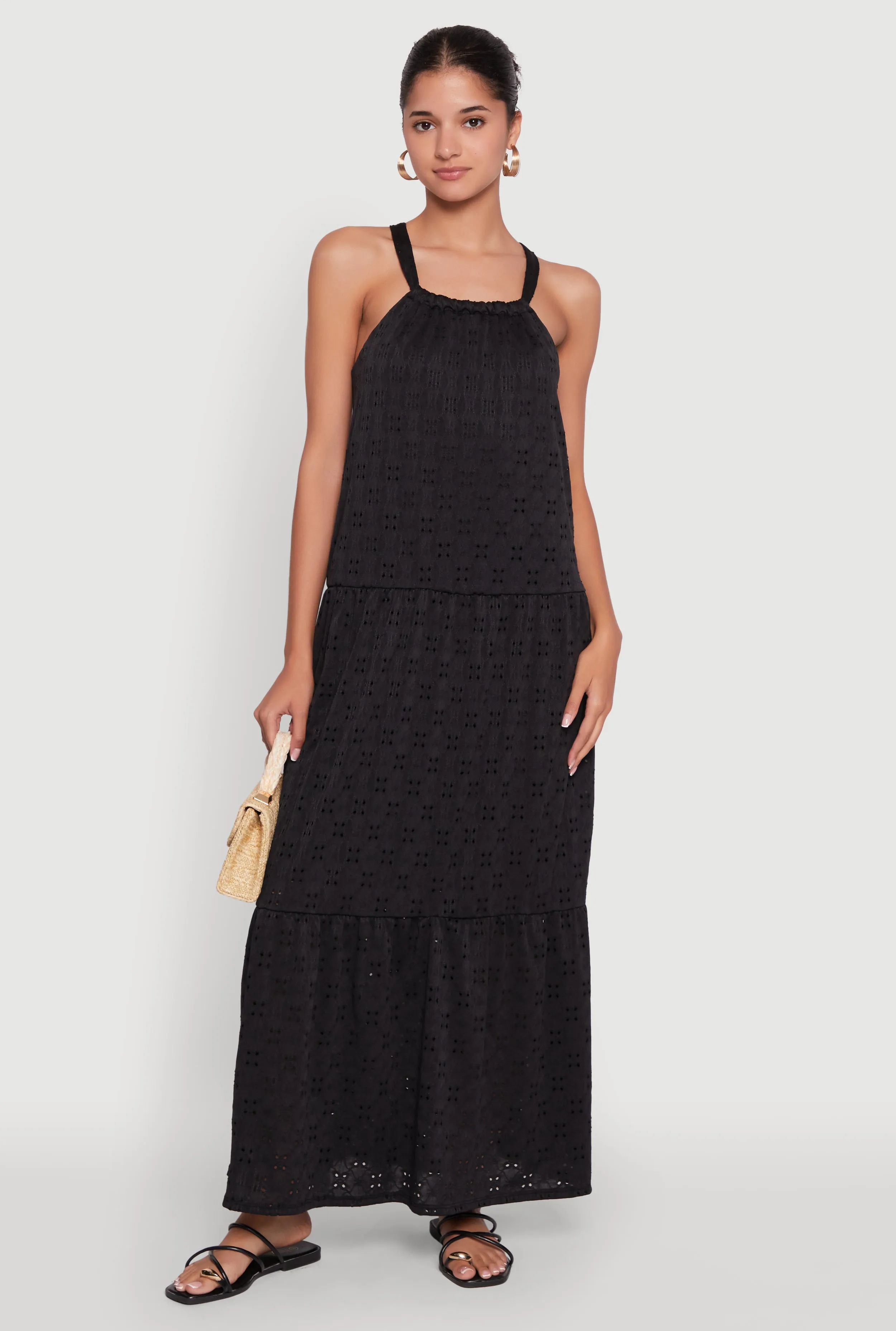 Eyelet Tiered A-Line Maxi Dress sold by Rainbow