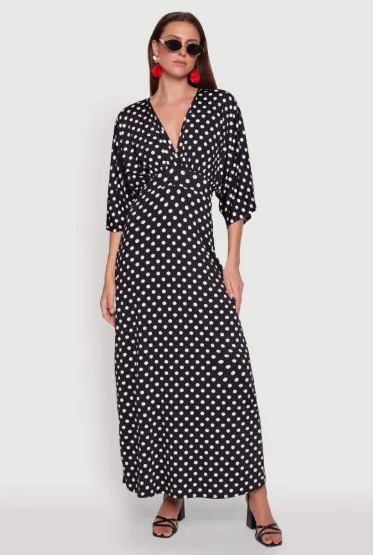 Polka Dot Empire Waist Maxi Dress sold by Rainbow