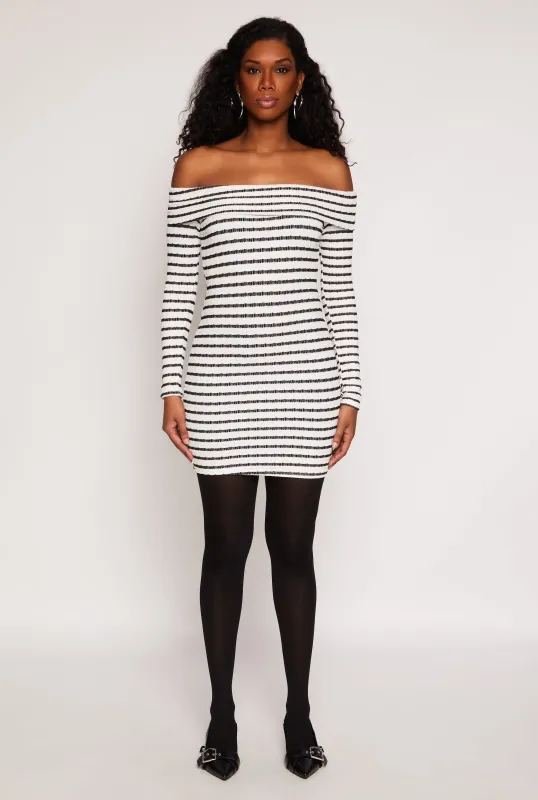 Textured Knit Striped Off The Shoulder Dress sold by Rainbow
