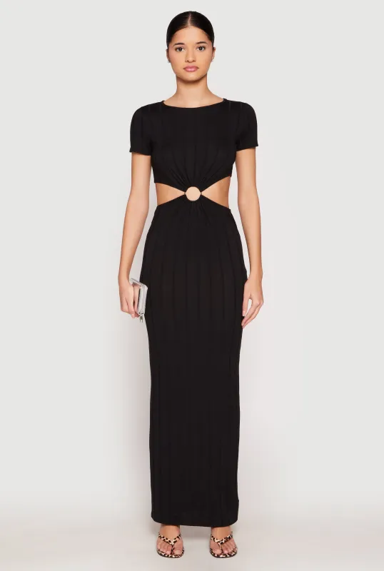 Ribbed Knit O Ring Cut Out Maxi Dress sold by Rainbow