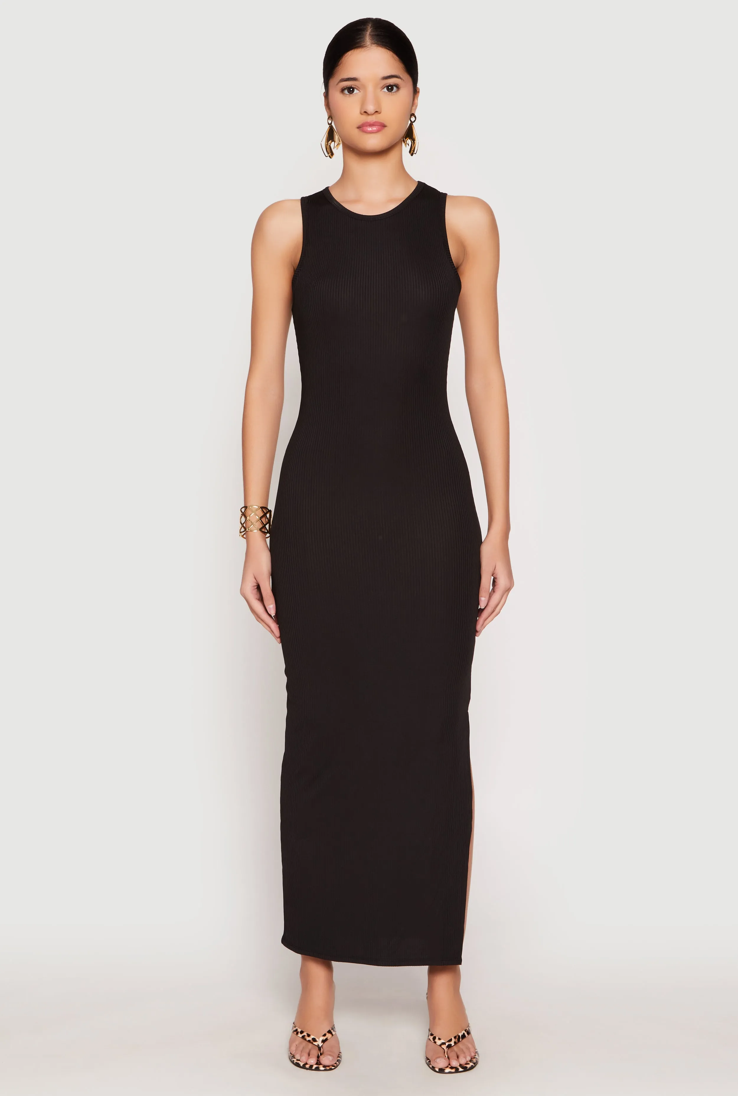 Ribbed Knit Side Slit Tank Maxi Dress sold by Rainbow