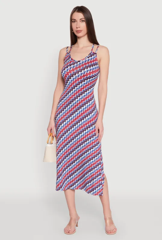 Chevron Print Double Spaghetti Strap Midi Dress sold by Rainbow