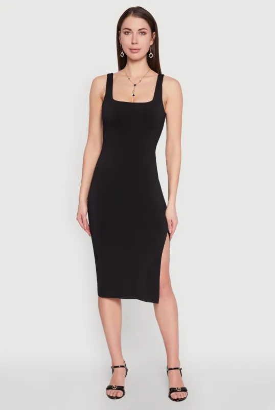 Square Neck Side Slit Midi Dress sold by Rainbow