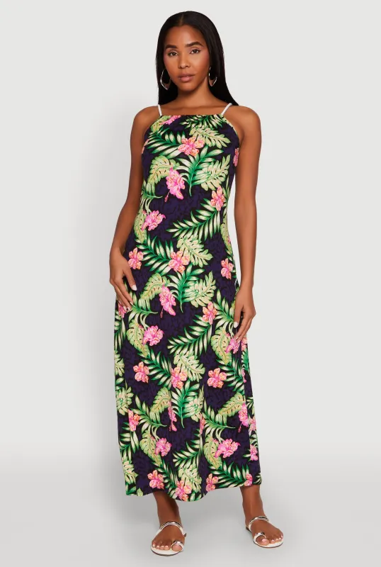 Tropical Floral Print Maxi Sundress sold by Rainbow
