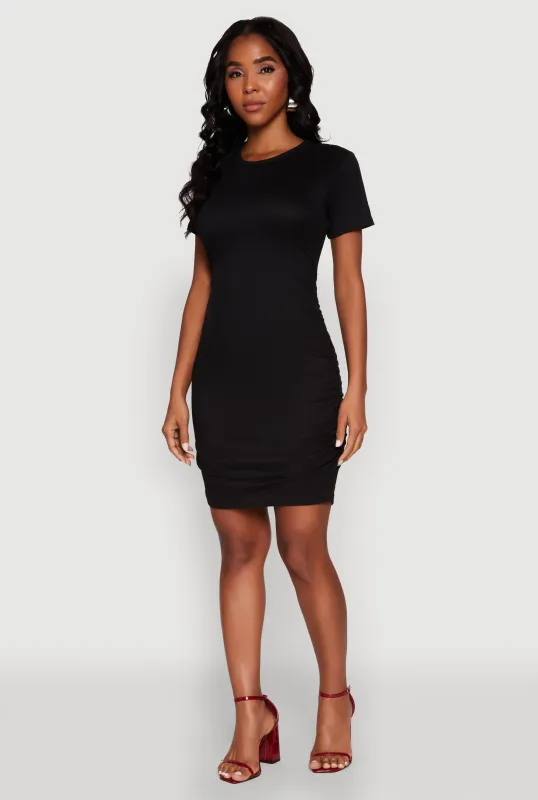 Ribbed Knit Ruched T Shirt Dress sold by Rainbow