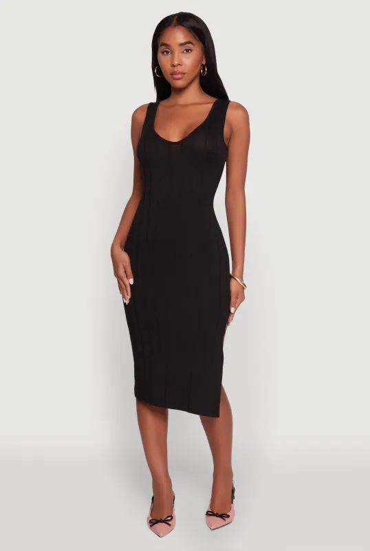 Trendy Rib Knit V-Neck Side Slit Tank Dress sold by Rainbow