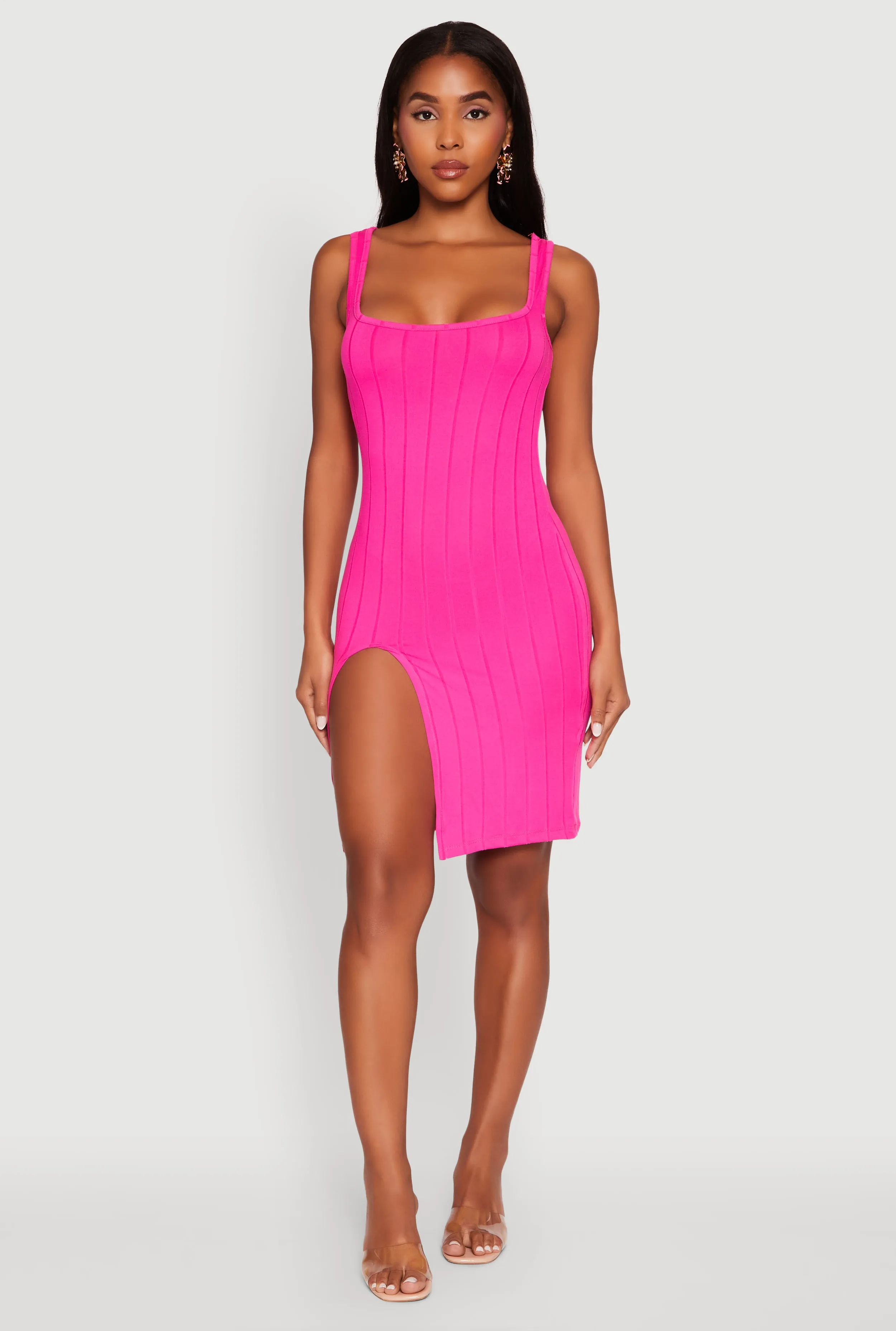 Trendy Ribbed Knit Square Neck Sleeveless Dress sold by Rainbow product image thumbnail 3