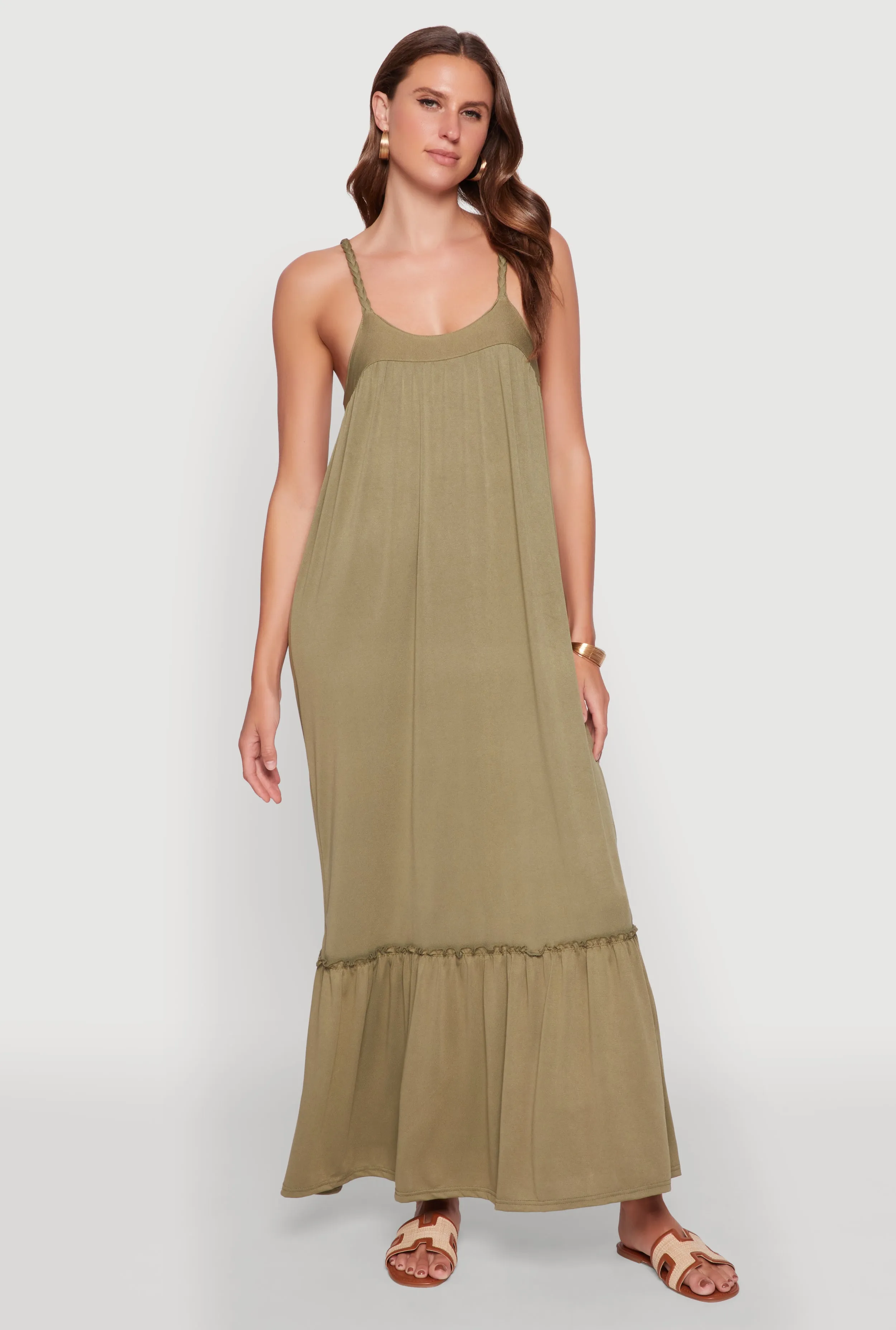 Elegant Braided Sleeve Tiered Maxi Dress sold by Rainbow