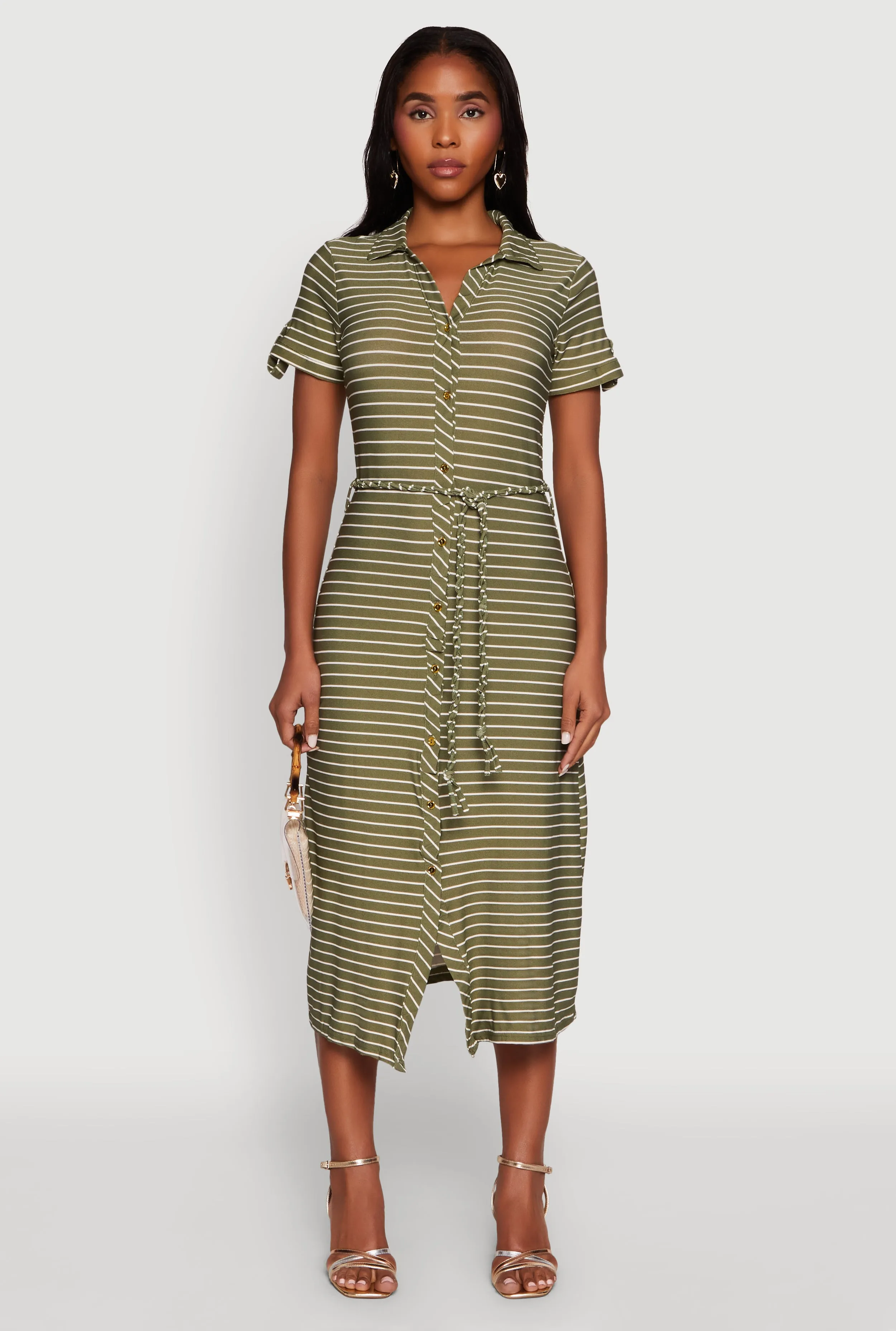 Crepe Knit Striped Shirt Dress sold by Rainbow