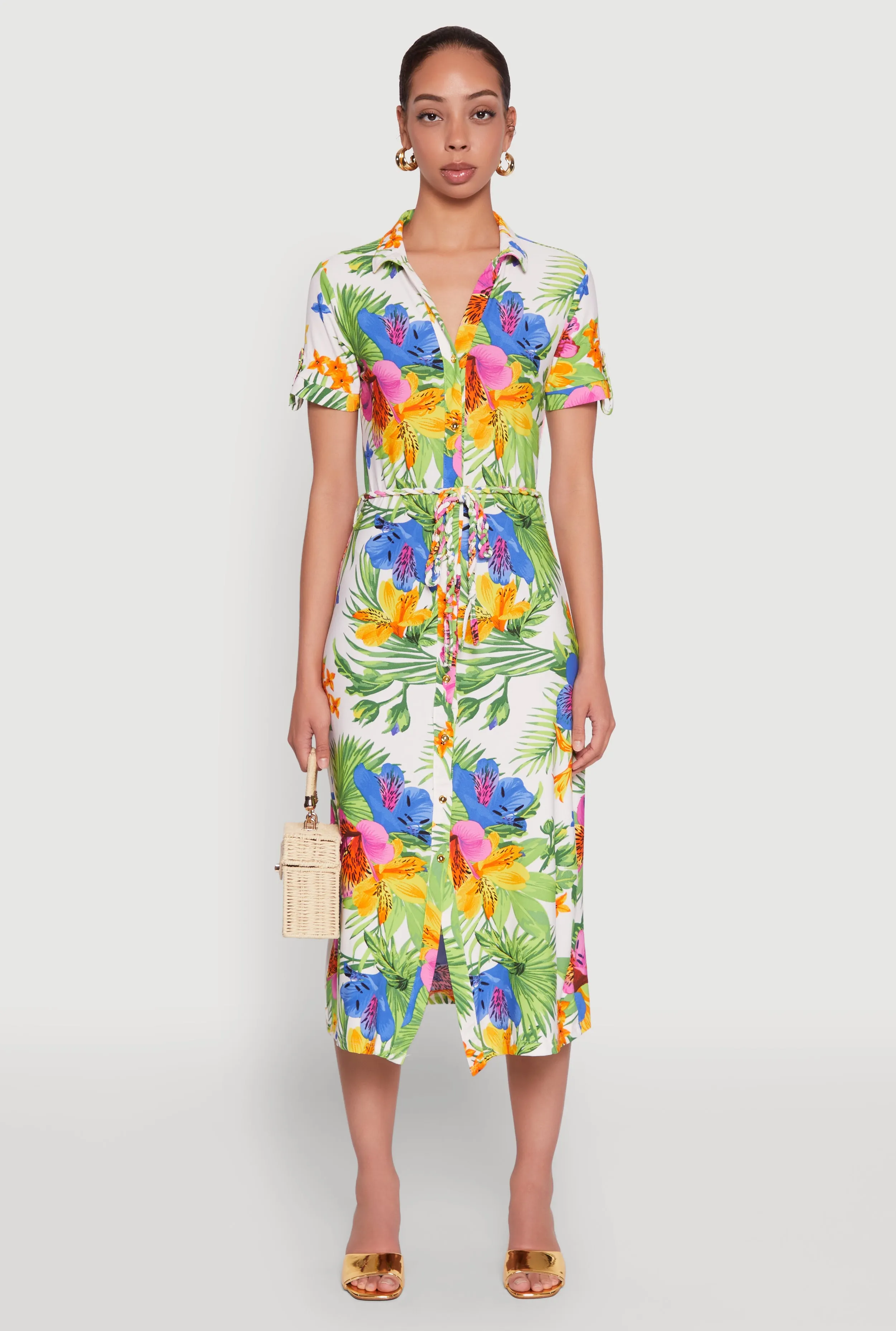 Tropical Floral Print Tie Waist Belted Dress sold by Rainbow product image thumbnail 2