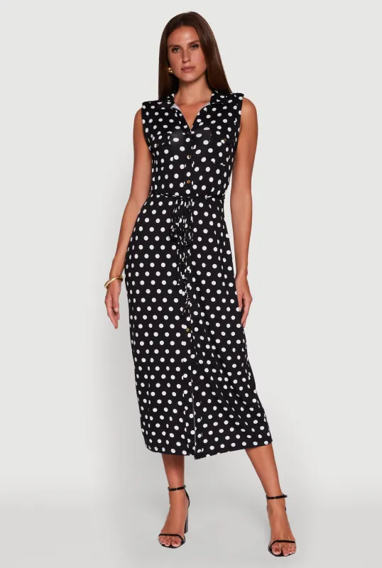 Patterned Button Front Sleeveless Maxi Shirt Dress sold by Rainbow