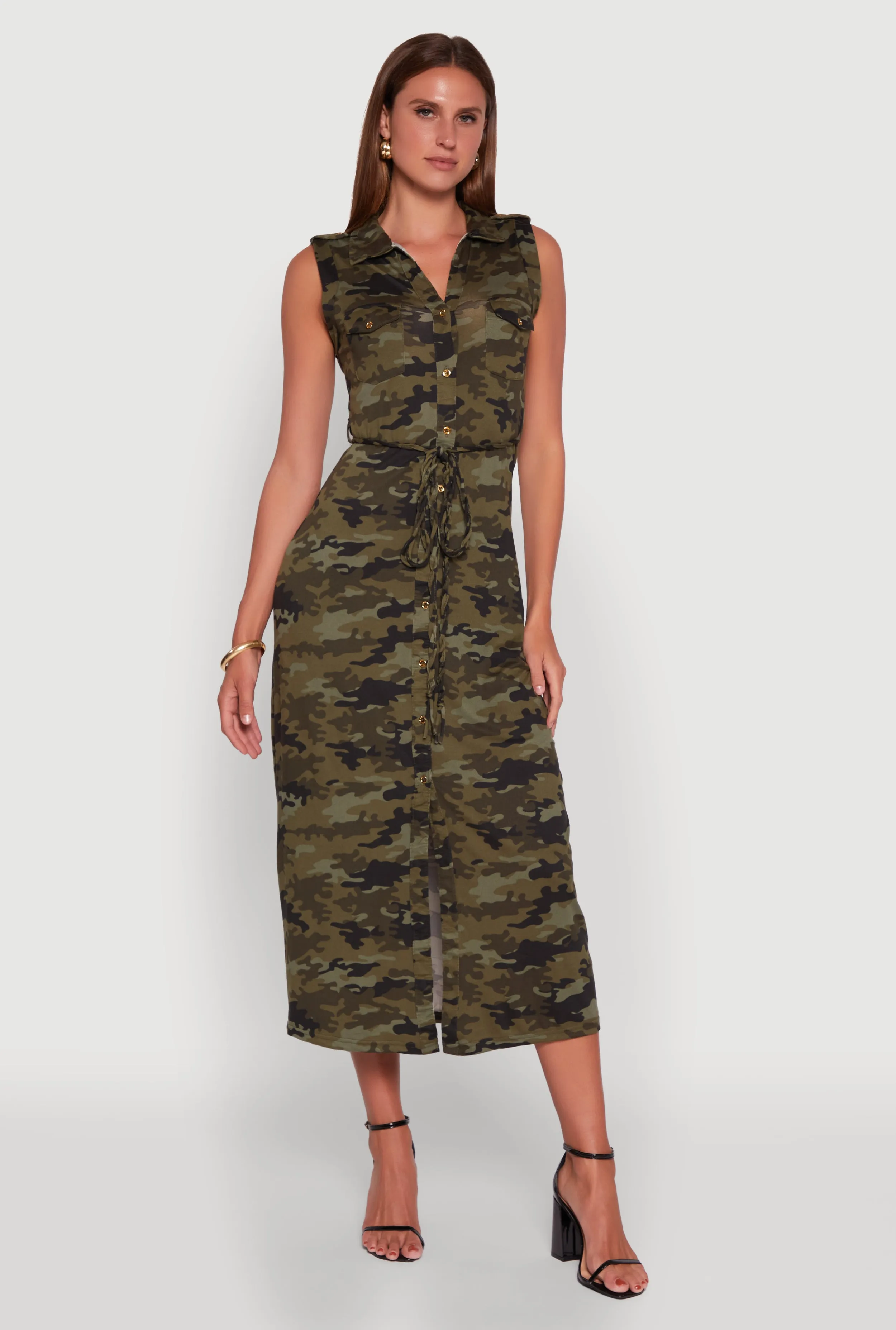 Patterned Button Front Sleeveless Maxi Shirt Dress sold by Rainbow product image thumbnail 3