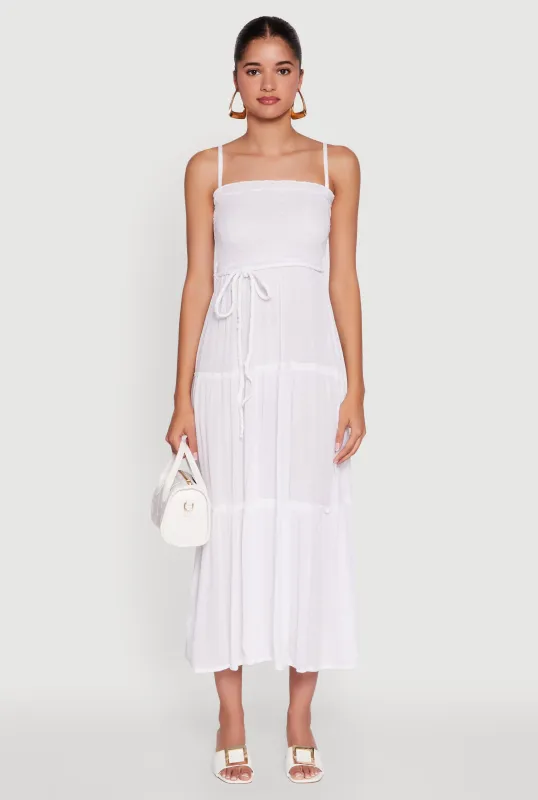 Tiered A-Line Maxi Dress with Tie Waist Belt sold by Rainbow