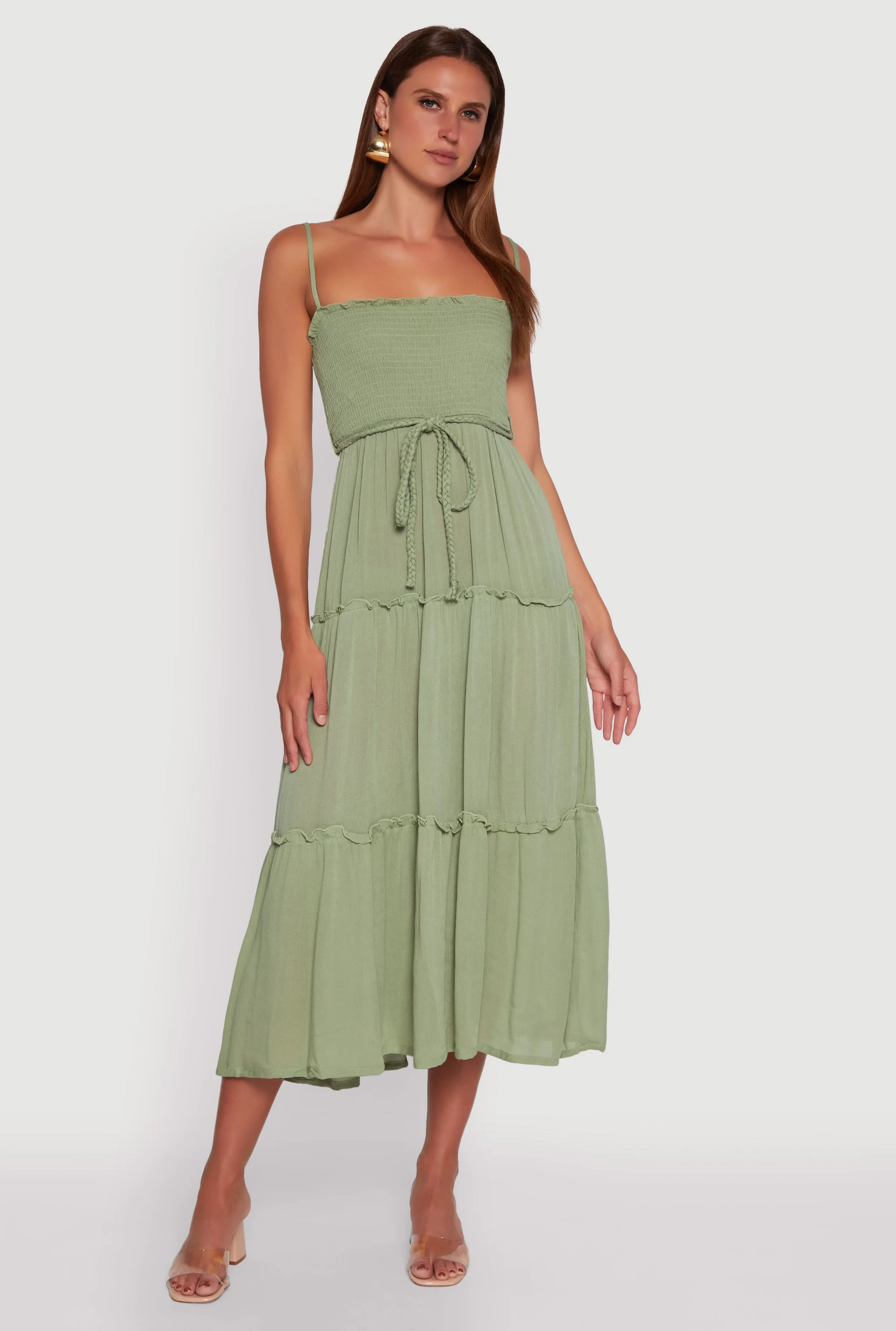 Tiered A-Line Maxi Dress with Tie Waist Belt sold by Rainbow product image thumbnail 2