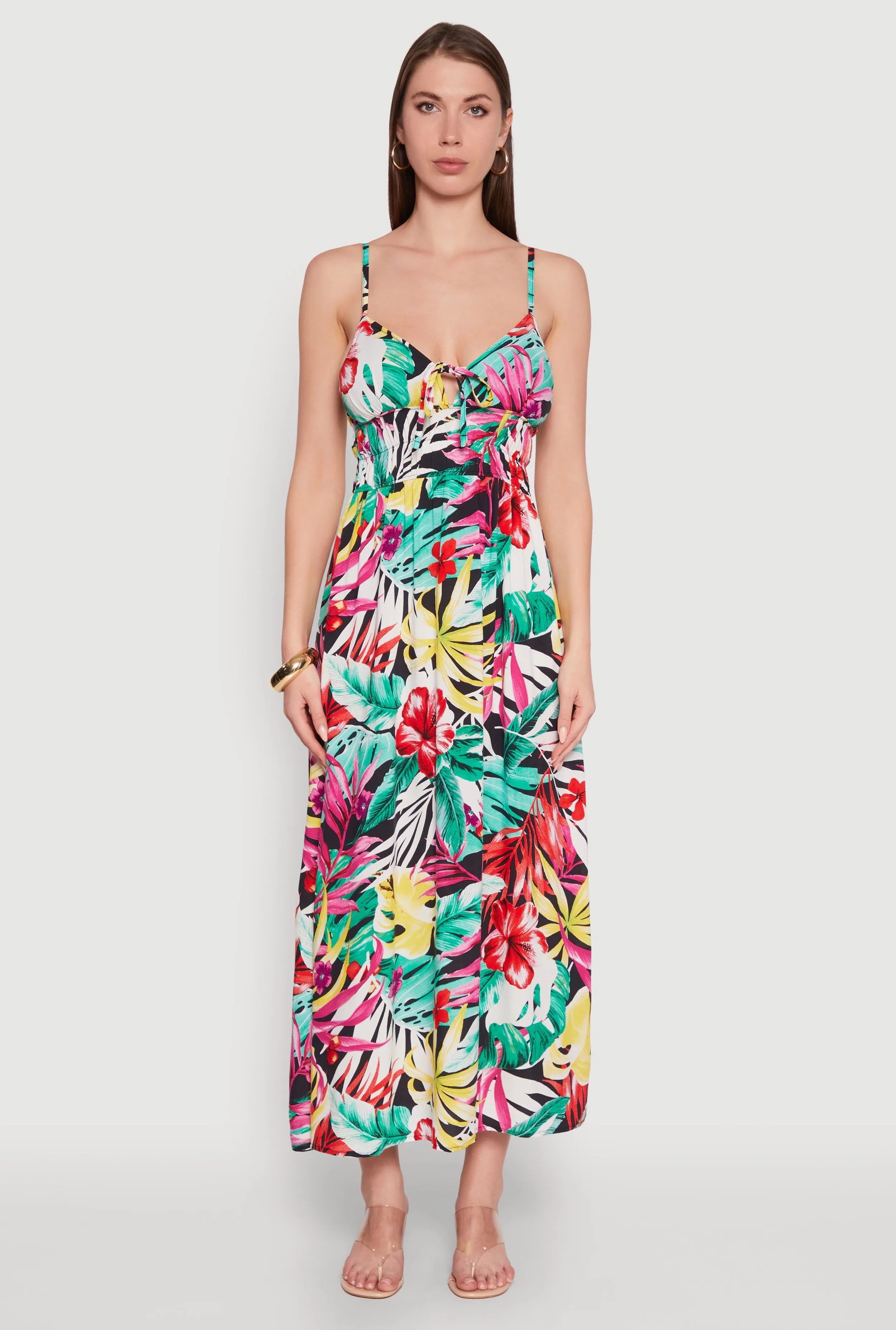 Leaf Print Sleeveless Empire Waist Dress sold by Rainbow