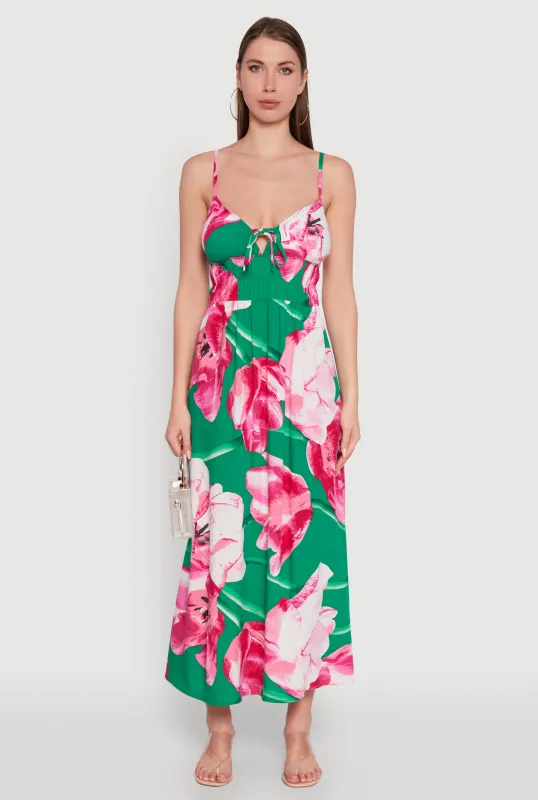 Floral Sleeveless Sundress with Tie Front and Sweetheart Neckline sold by Rainbow