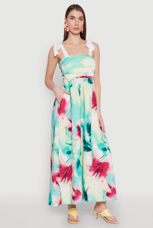 Tie Strap Smocked Floral Print Dress sold by Rainbow