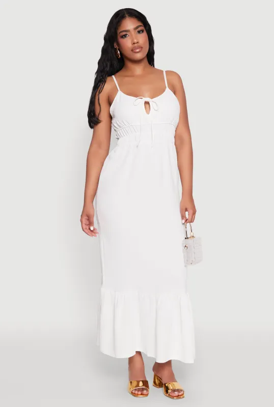 Tie Front Keyhole Flounce Hem Maxi Dress sold by Rainbow