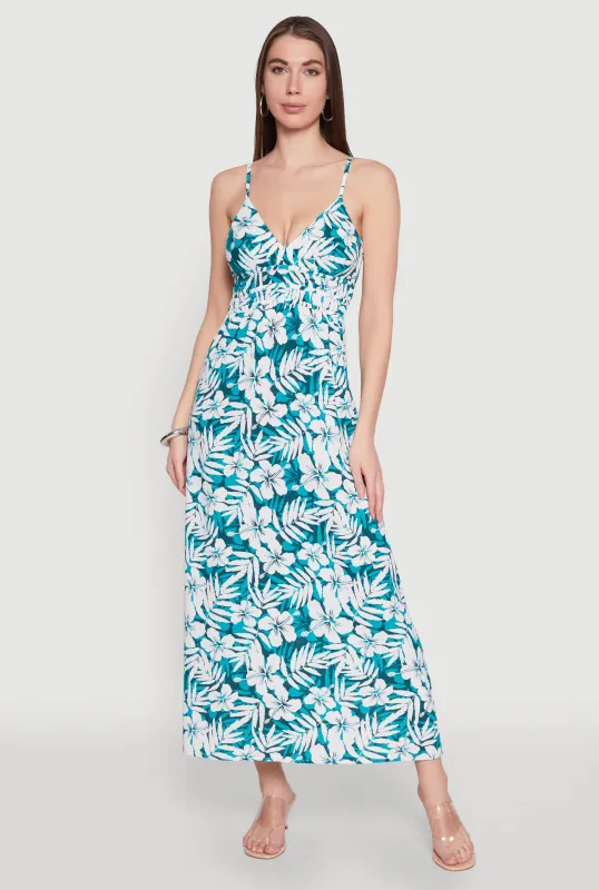 Tropical Floral Print Empire Waist Maxi Dress sold by Rainbow