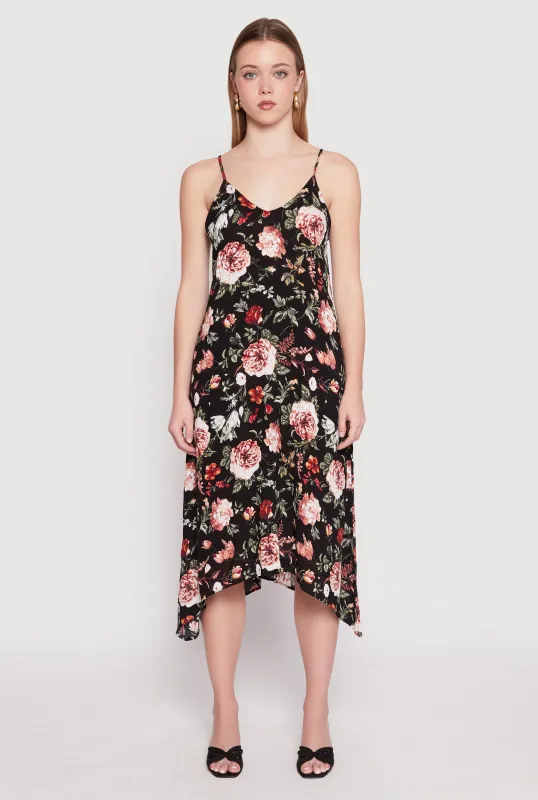 Floral Sharkbite Hem V Neck Dress sold by Rainbow