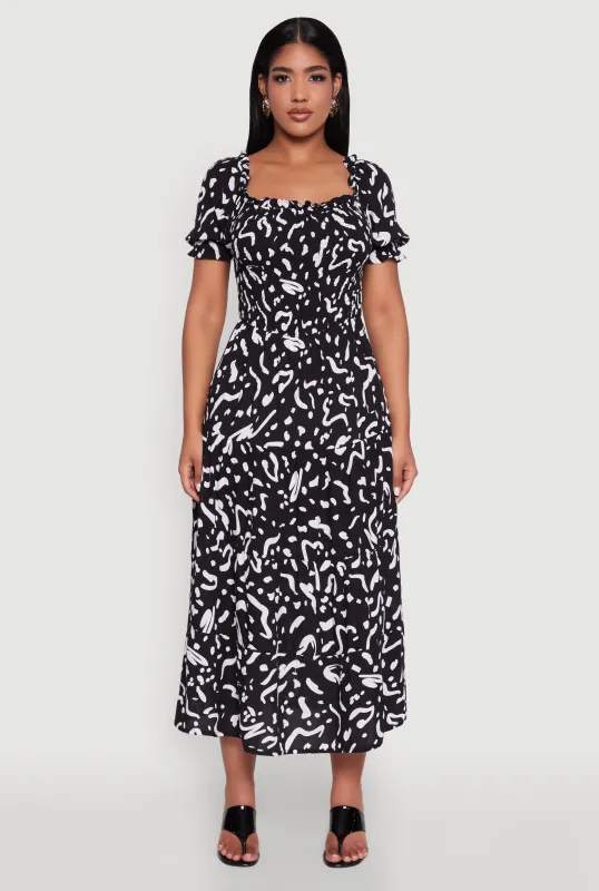 Patterned Smocked Maxi Peasant Dress sold by Rainbow