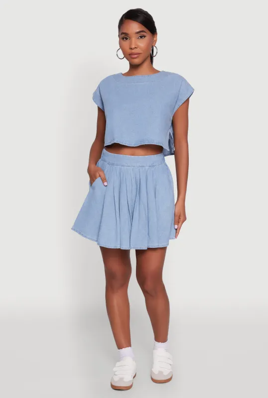 Trendy Denim High Waisted Mini Pleated Skirt sold by Rainbow