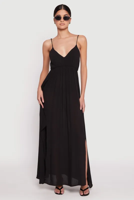V Neck Double Slit Maxi Dress sold by Rainbow