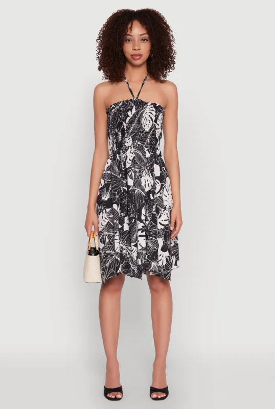 Tropical Print Smocked Halter Neck Dress sold by Rainbow