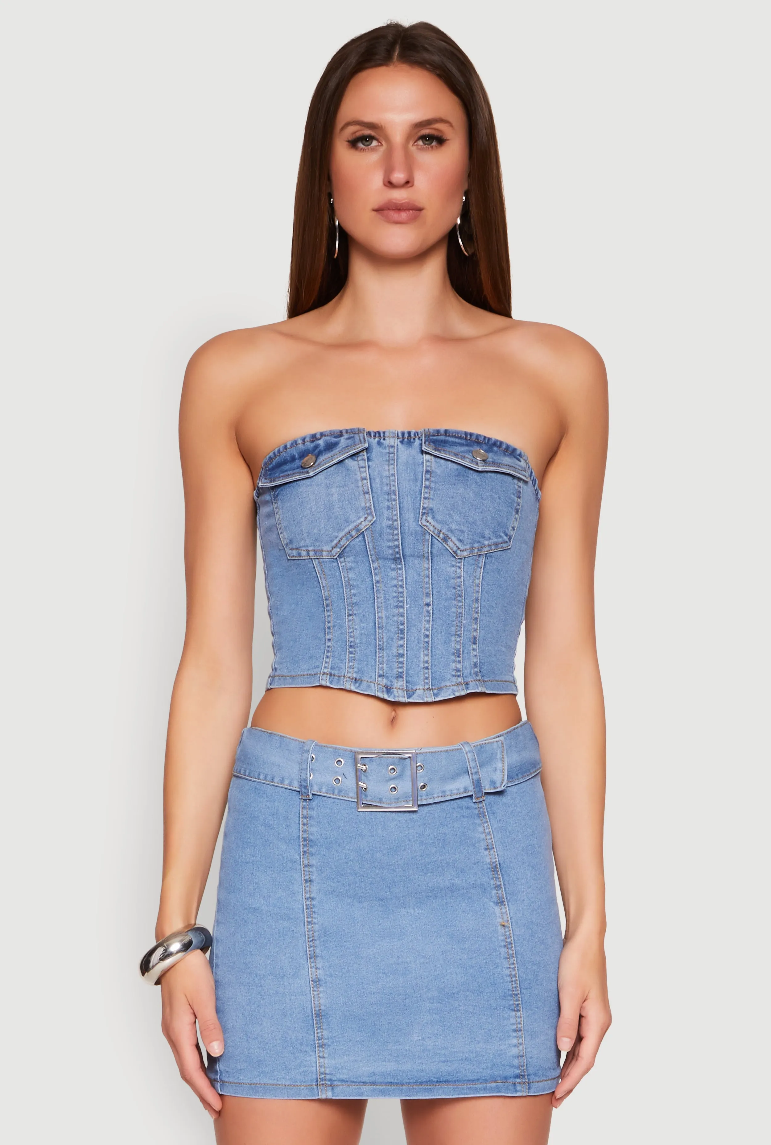 Denim Pocket Corset Tube Top sold by Rainbow