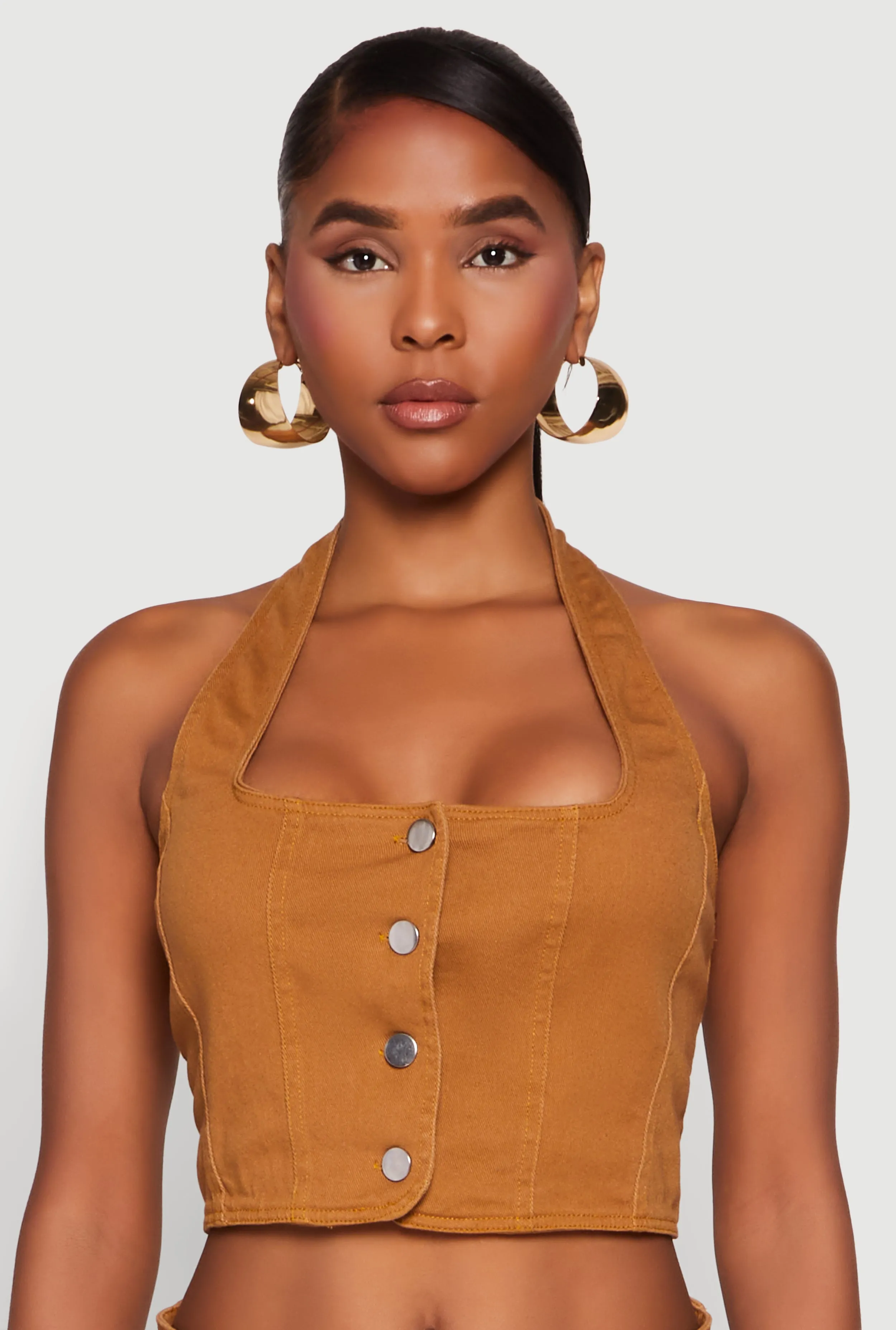 Button Front Cropped Halter Top sold by Rainbow product image thumbnail 2