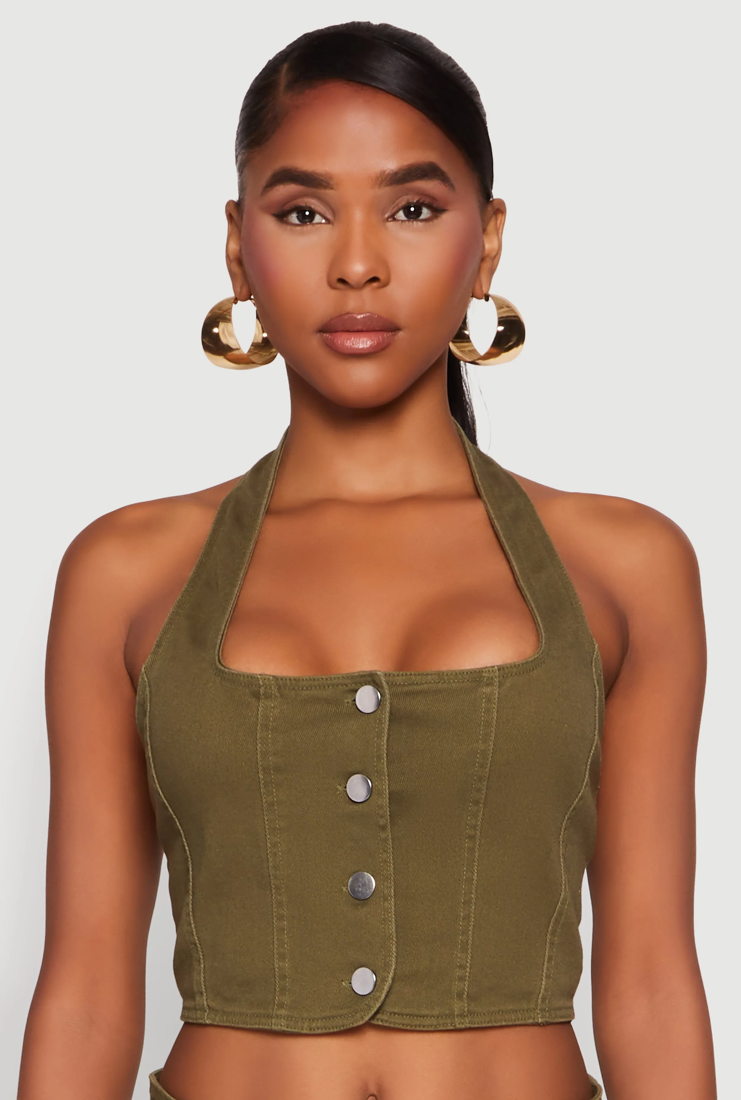 Button Front Cropped Halter Top sold by Rainbow product image thumbnail 3