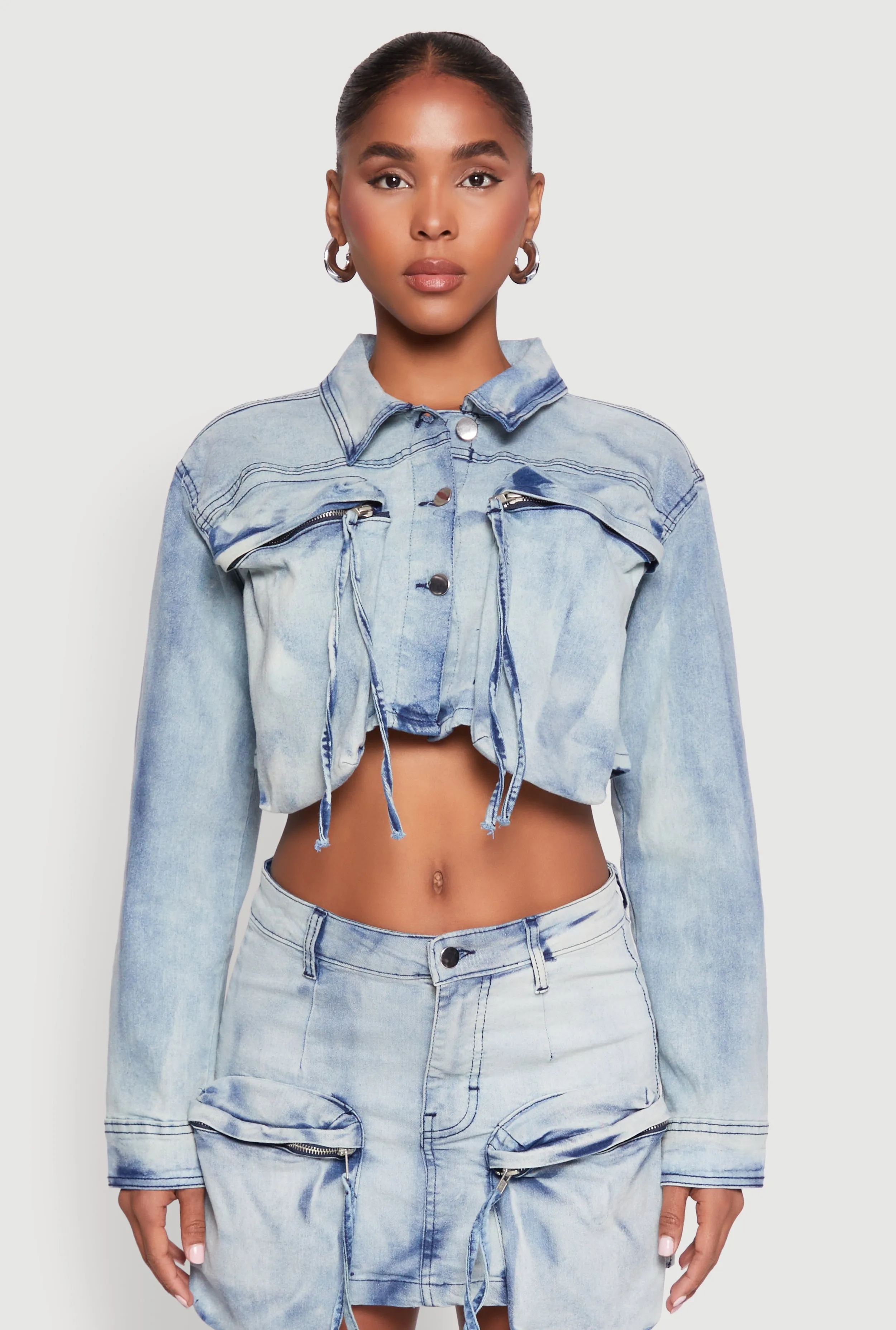 Spoon Jeans Cargo Pocket Cropped Denim Jacket sold by Rainbow