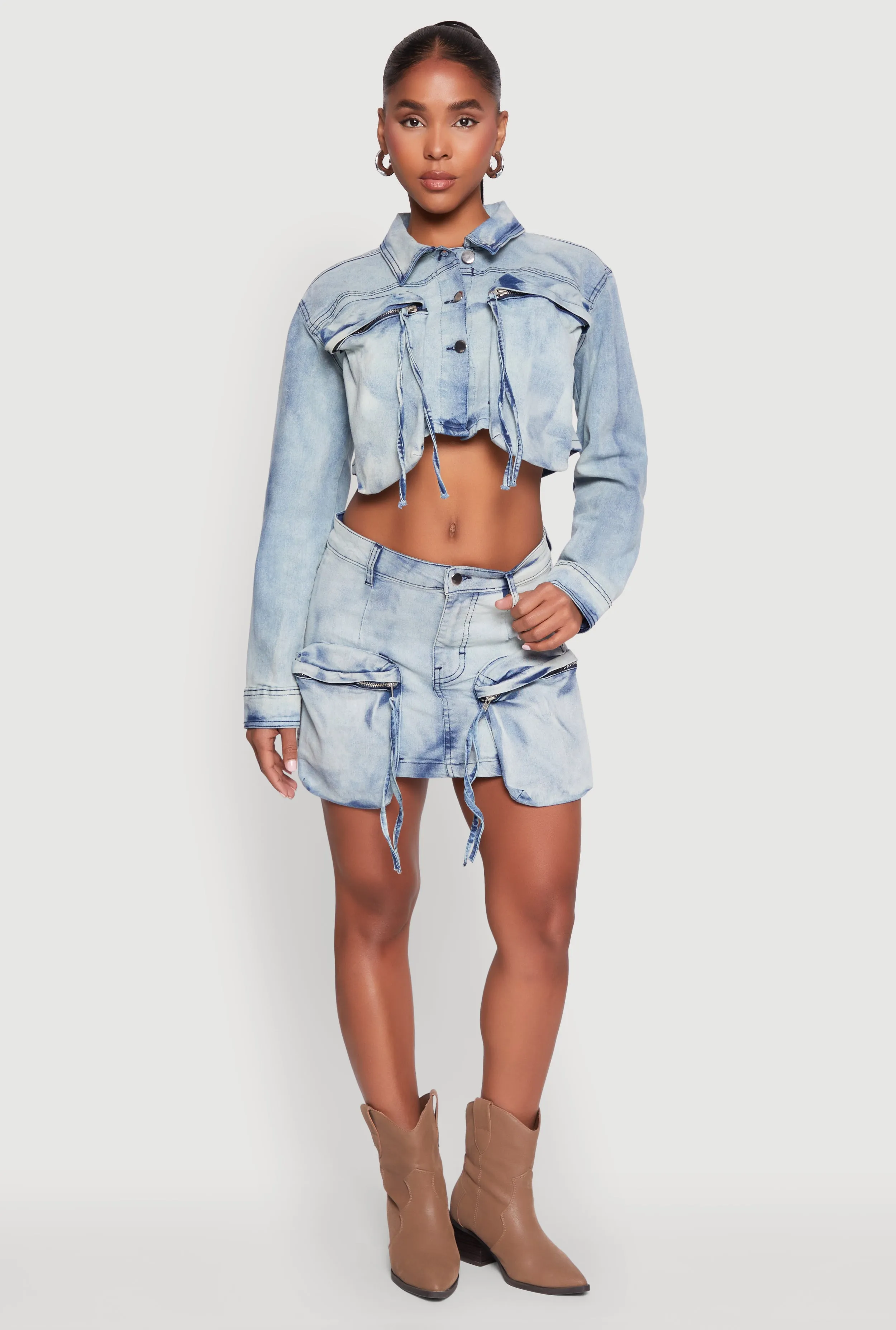 Spoon Jeans Cargo Pocket Mini Denim Skirt sold by Rainbow