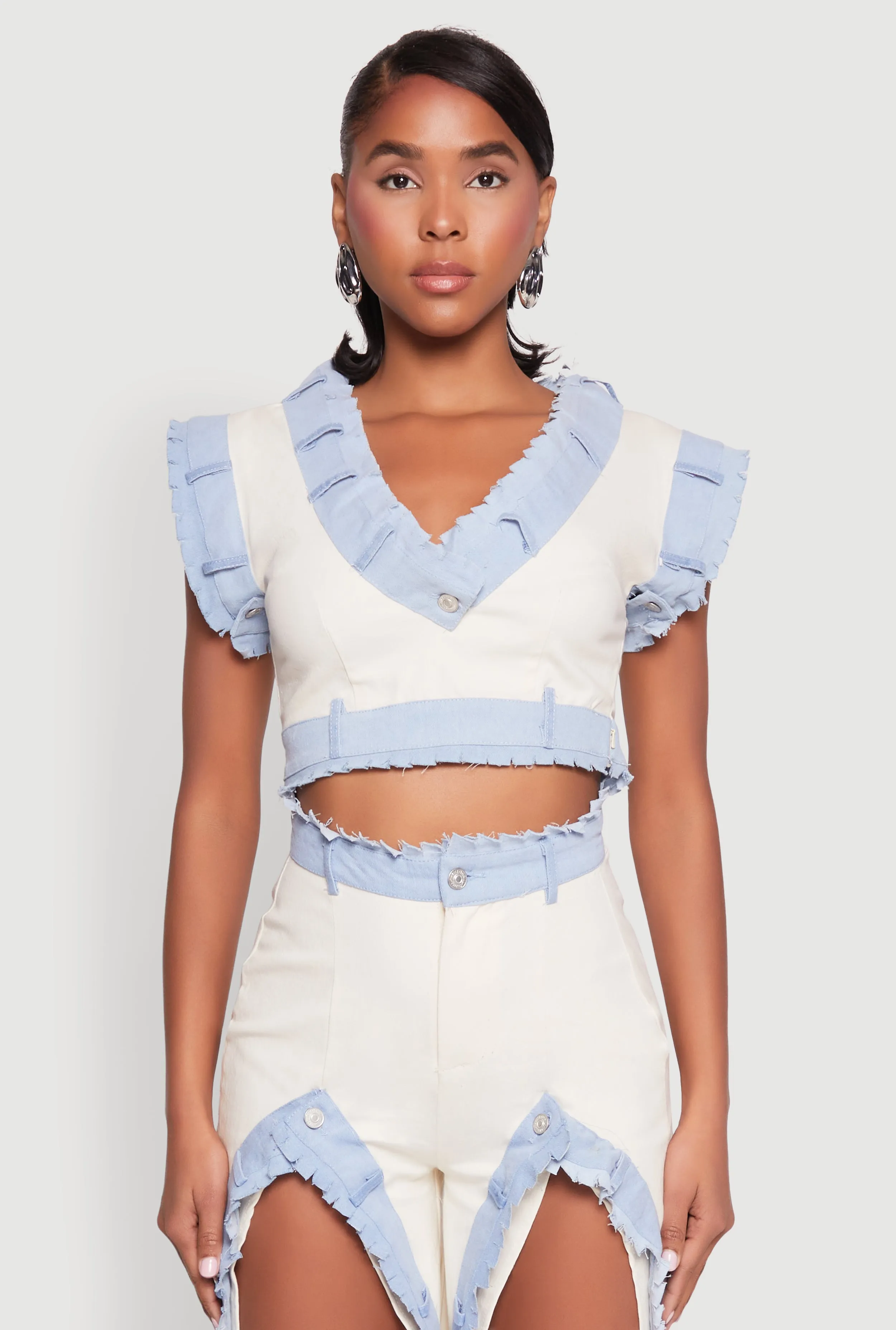 Contrast Trim Denim Crop Top sold by Rainbow product image thumbnail 3